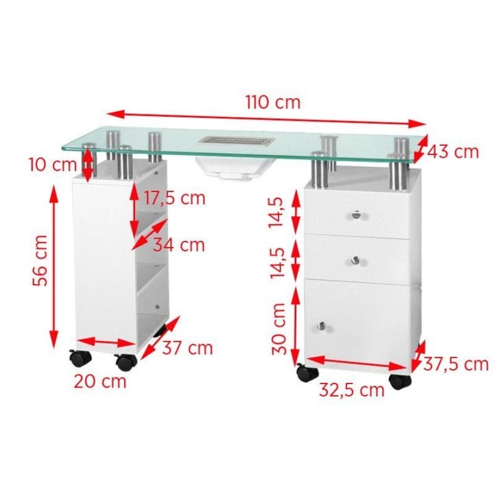 Manicure table Double Station with absorber, white - Image 2