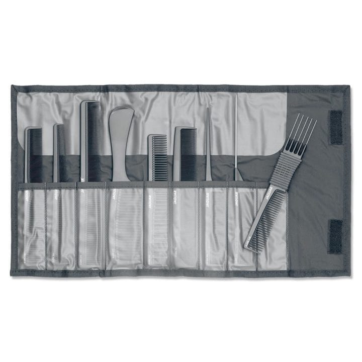 Jaguar comb set black Ionic, 9 combs + Case