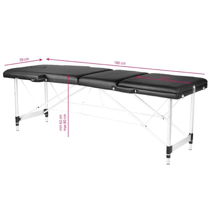 Folding table for massage, 3 segment aluminum comfort, black