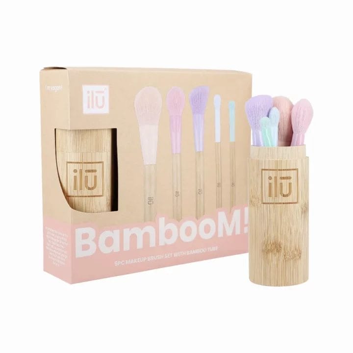 Ilu Set of 5 Makeup Brushes + Bamboo Tube - Image 3